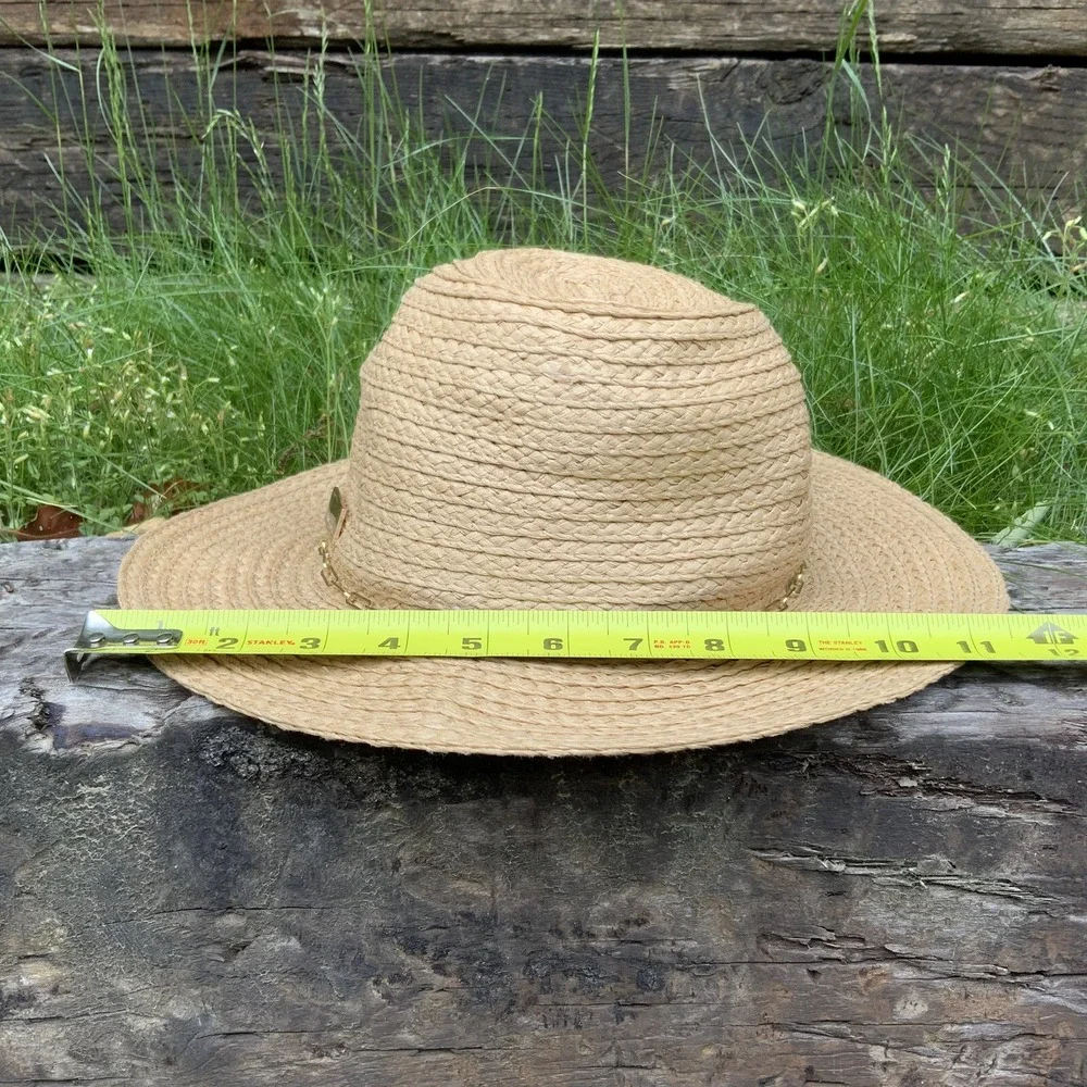 VINCE‎ CAMUTO Chain Trim Woven Paper Panama Hat Natural OS Packable NWT
